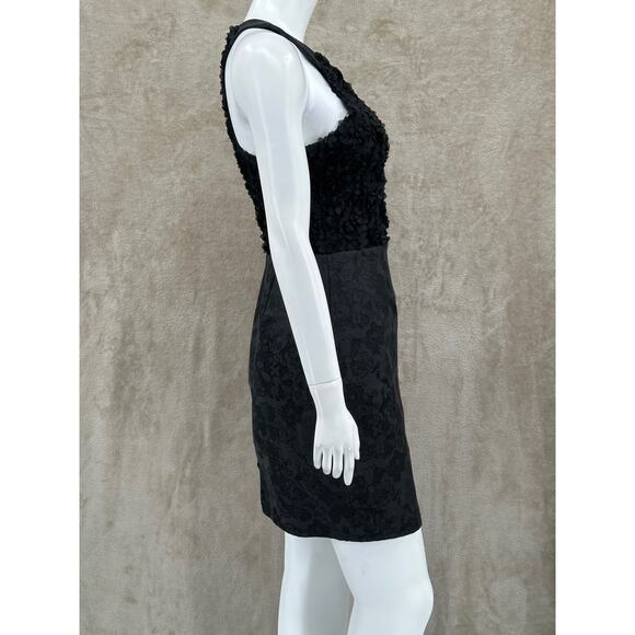 The Odells Anthropologie Dress Womens 6 Black Rosebud Pencil Metallic Floral LBD - Picture 3 of 7